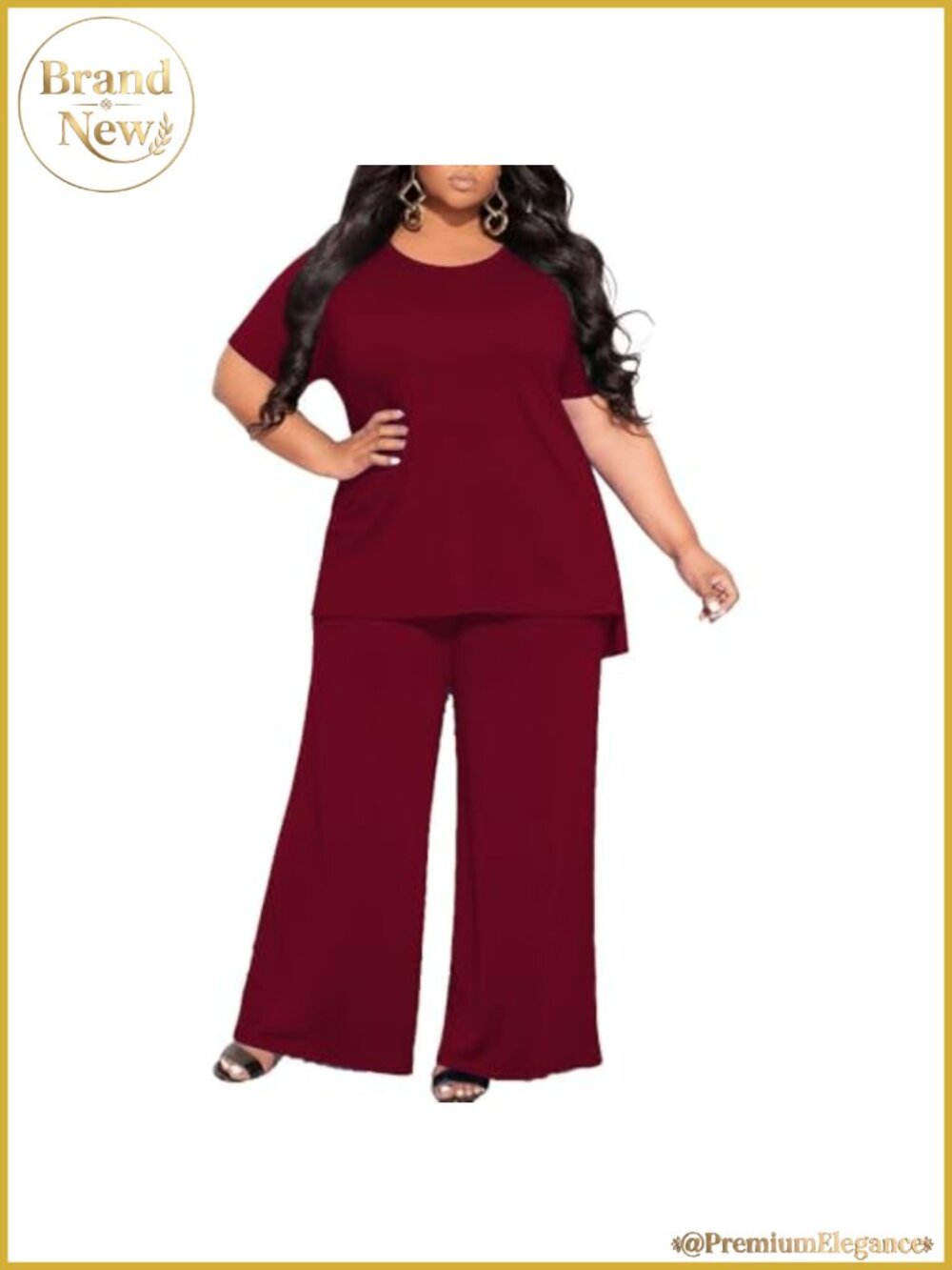 Plus Size 2 Piece Lounge Set Short Sleeve Wide Leg Pant Set